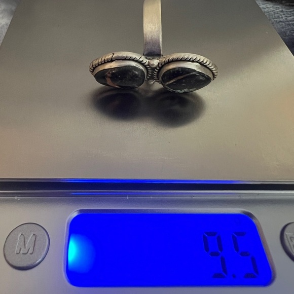 ❤️ Rare Black Jack Turquoise 2 Stone 926 Adj Size 8.25 Navajo Ring 9.5gm Unisex - Picture 10 of 11